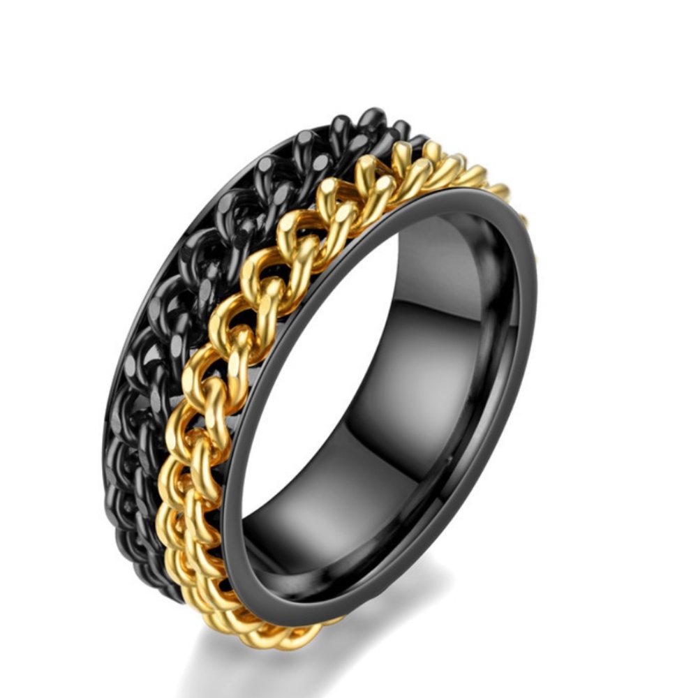 Black & Gold Stainless Steel Fidget Spinner Ring Unisex